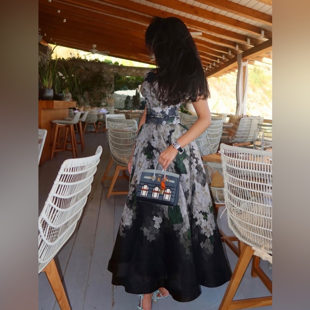 ZIMMERMANN Balance Picnic Midi Dress In Black Hydrangeas